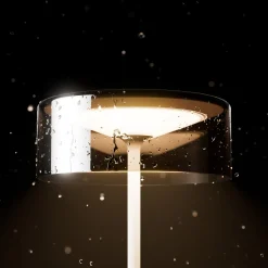 Numotion LED ladattava pöytävalaisin, valkoinen, lasi, IP54, himmennettävä