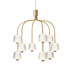 Nuura LED-kattokruunu Asteea 9, Ø 66 cm, messinkivärinen/kirkas