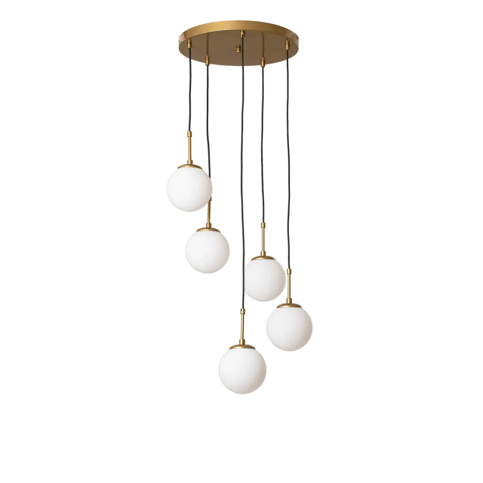 Orbital-riippuvalaisin, valkoinen/kulta, 5-lamppuinen, lasi, metalli, E14