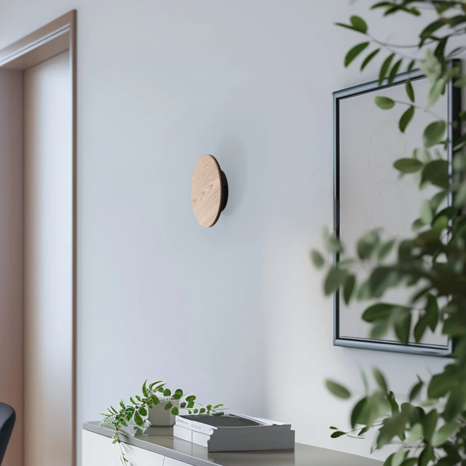 Orios LED-seinävalaisin, puu, Ø 20 cm, epäsuora valonjako