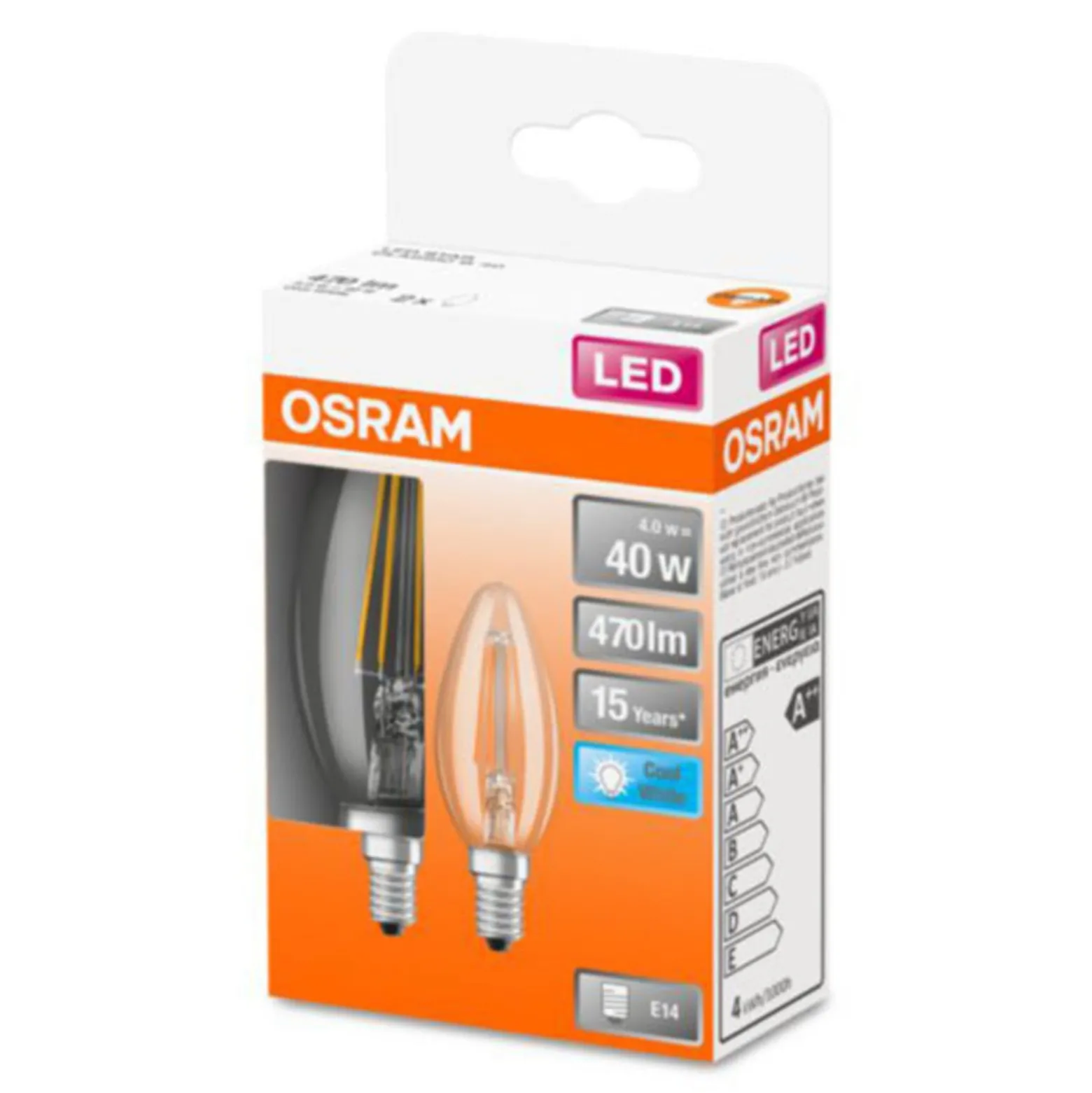 OSRAM Classic B -LED-lamppu E14 4W 4 000 K 2 kpl