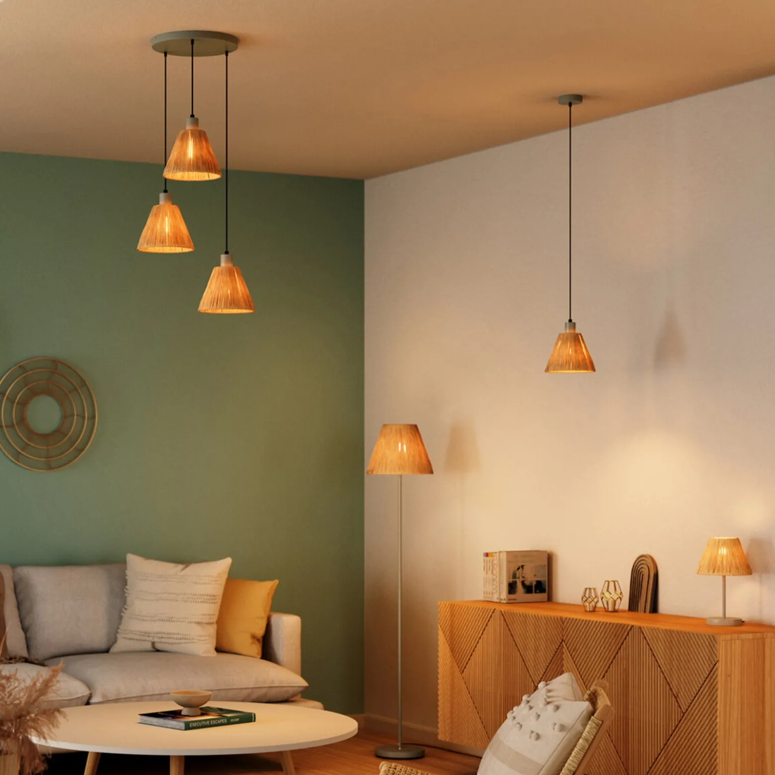 OSRAM lattiavalaisin Decor Raffia, 1-lamppuinen, luonnonvärinen rafi, E27