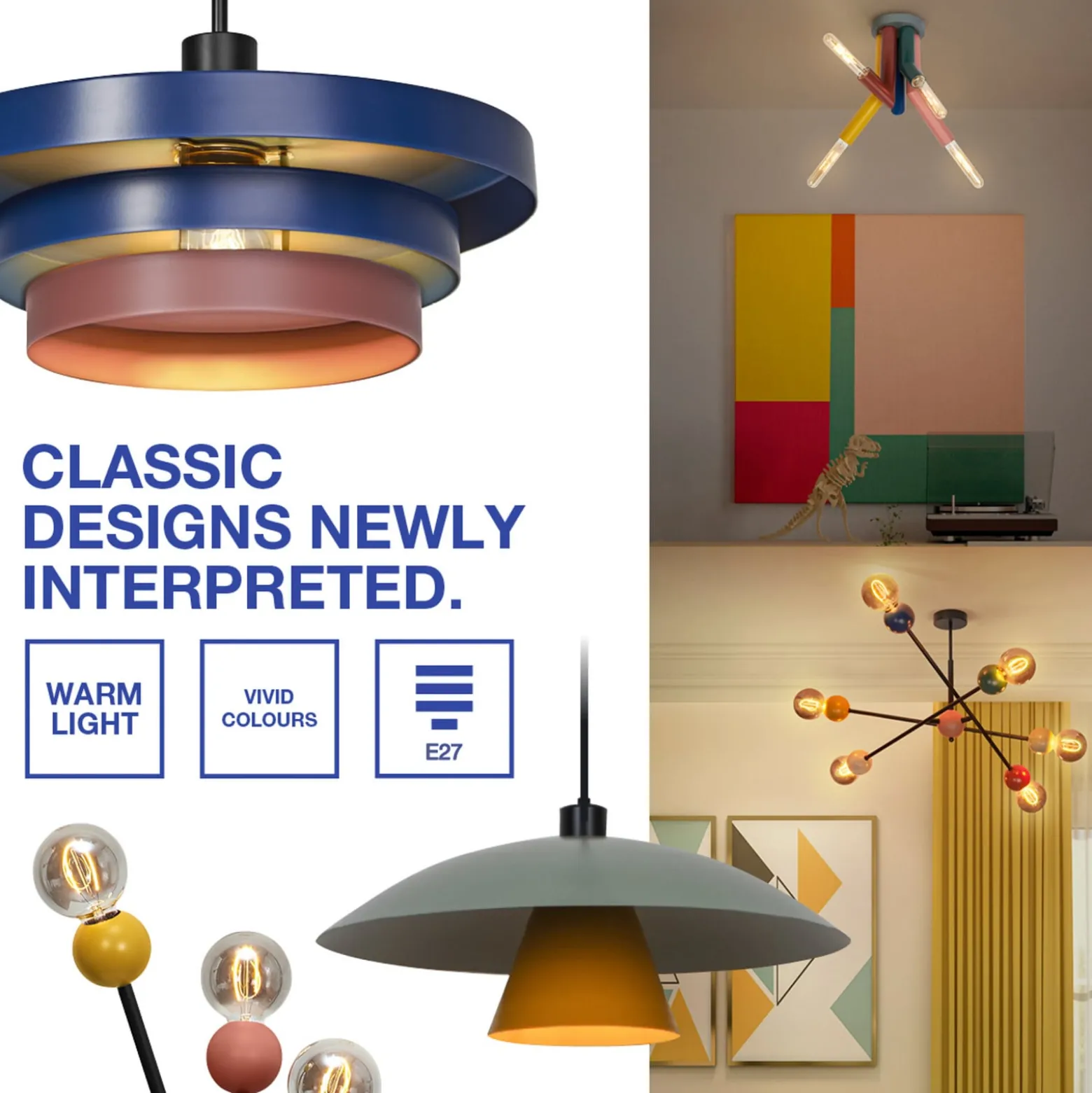 OSRAM lattiavalaisin Decor Straw, 3-lamppuinen, värikäs, teräs, E27