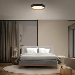 OSRAM LED-kattovalaisin ORBIS LARIOS, musta/puu, halkaisija 49 cm, himmennettävä