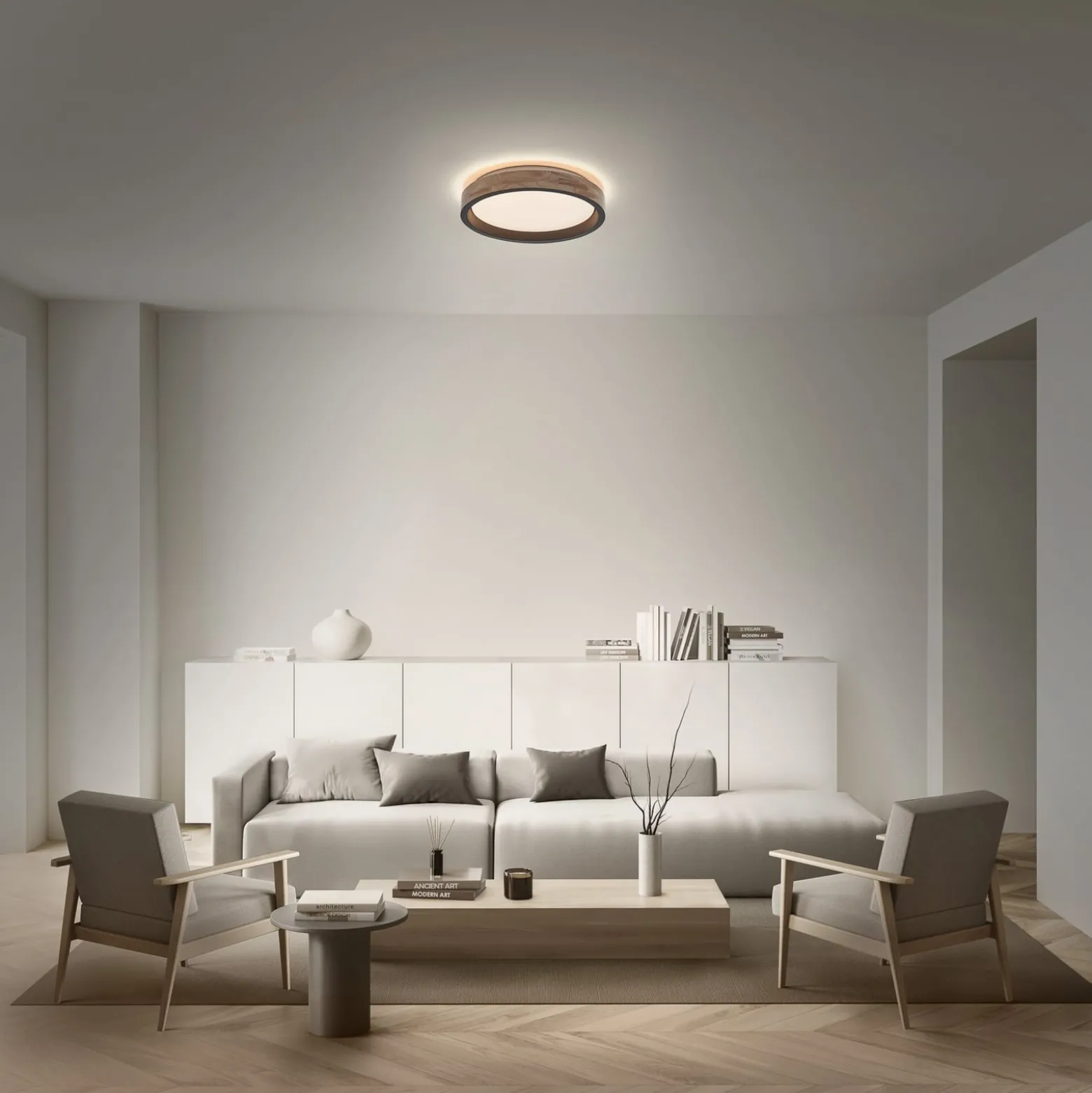 OSRAM LED-kattovalaisin ORBIS MARIANO puu/musta Ø 41 cm himmennettävä