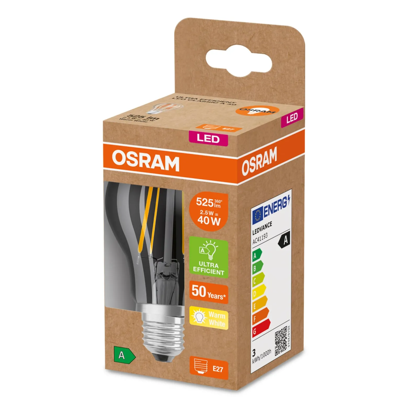 OSRAM LED-lamppu E27 A60 2,5W 525lm 3000K kirkas