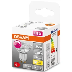 OSRAM-LED-lasi-heijastin GU10 3,4W 927 36° himmen.