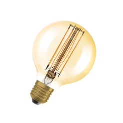 OSRAM LED Vintage 1906, G80, E27, 5,8 W, kultainen, 2200 K, himmeä.