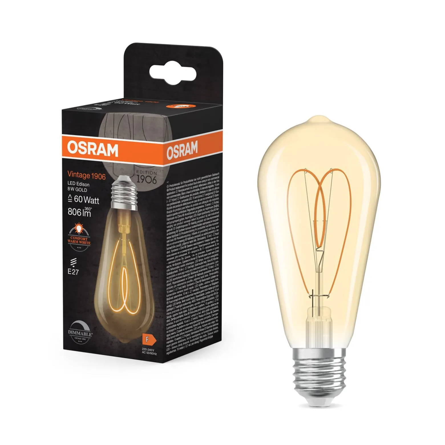 OSRAM LED Vintage ST64 E27 8W 922 sydän hehkulamppu kulta himmeä