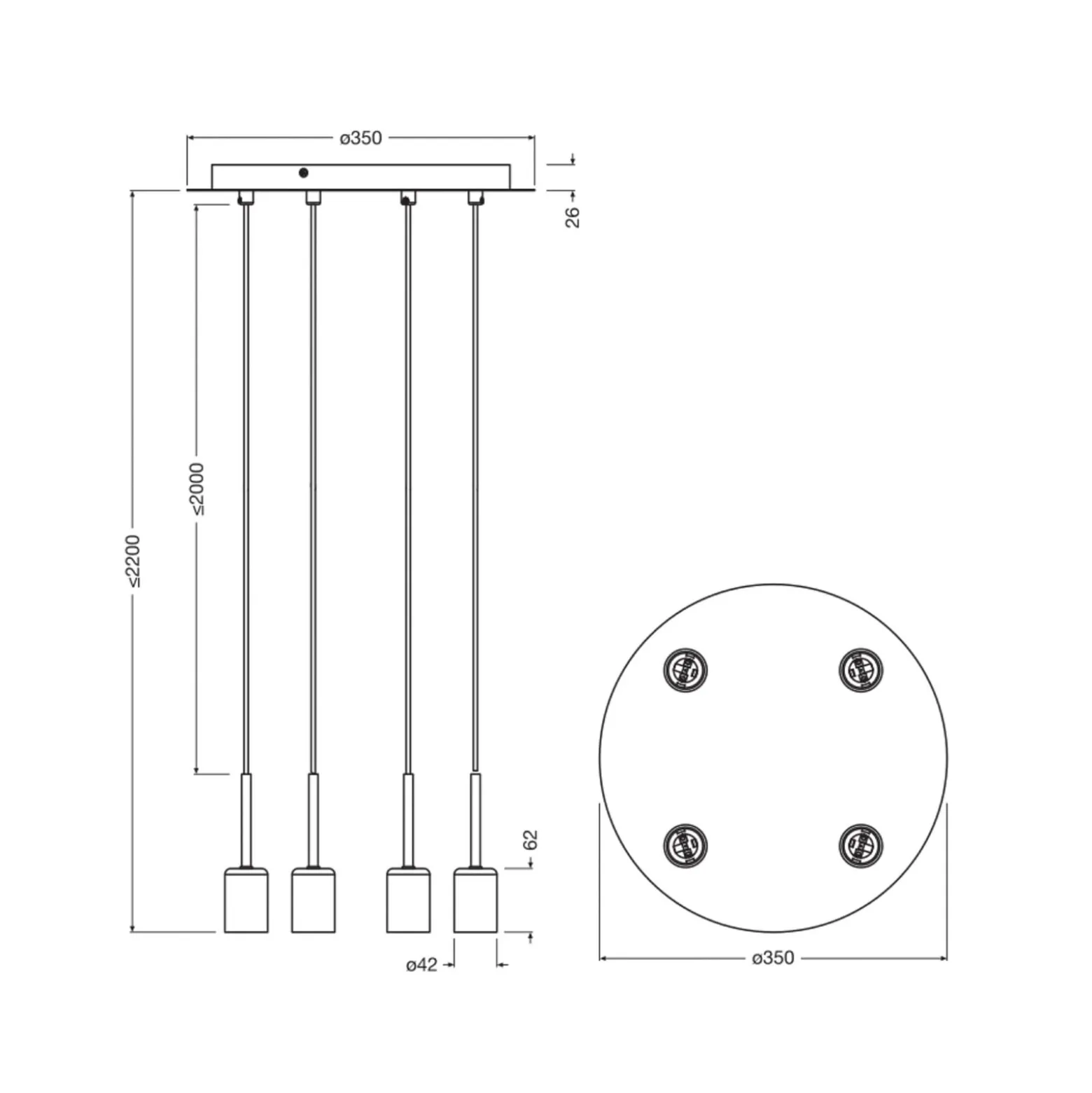 OSRAM riippuvalo Decor Needle Plate, harmaa, teräs, 4-lamppuinen, E27