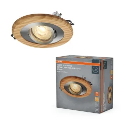 OSRAM-upotettava LED-kohdevalaisin, vaalea puu/nikkeli, Ø 12 cm, GU10-LED