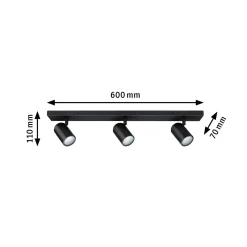 Paulmann kattokohdevalo Zyli musta pituus 60 cm 2-lamppuinen IP44