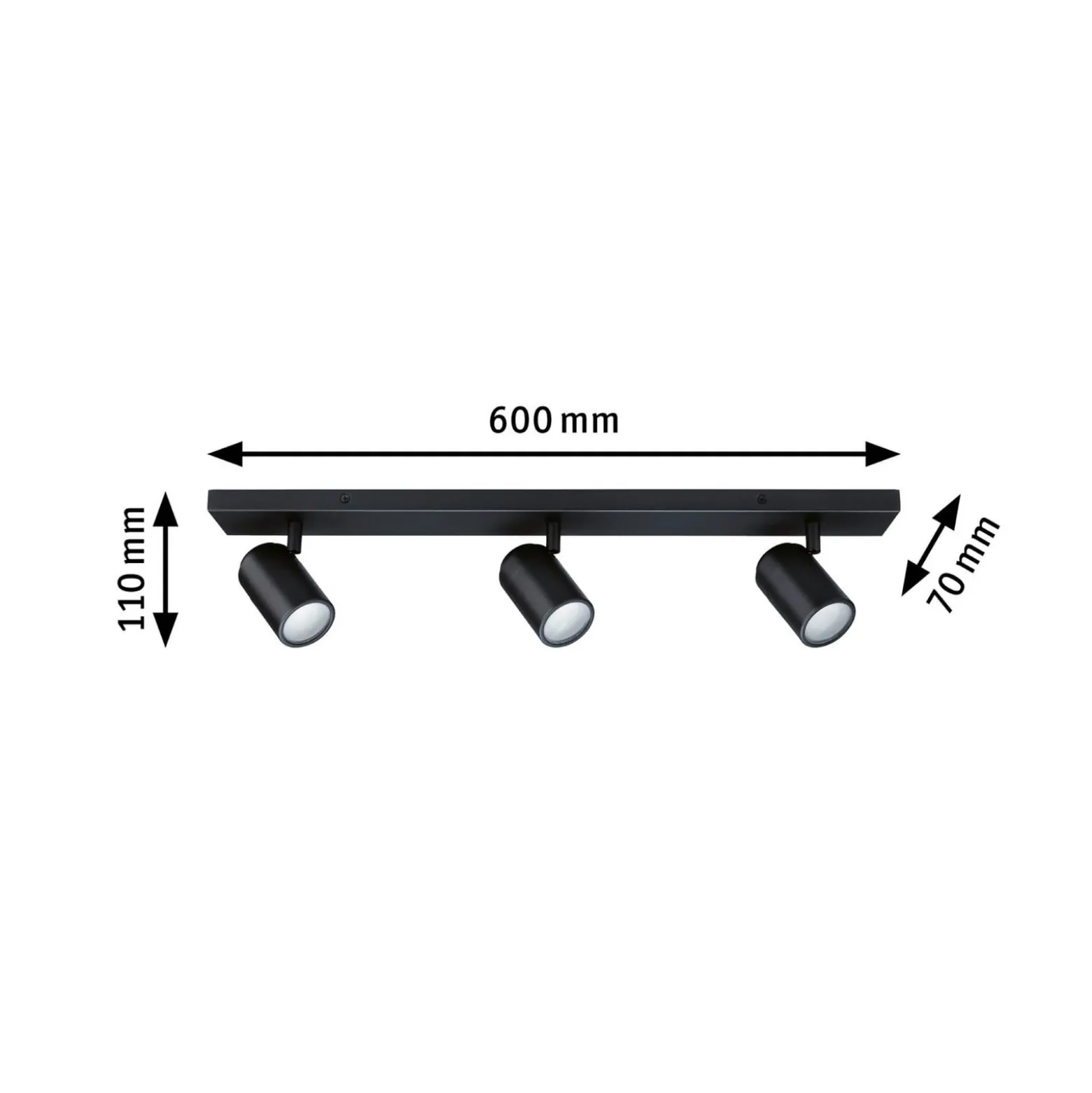Paulmann kattokohdevalo Zyli musta pituus 60 cm 2-lamppuinen IP44