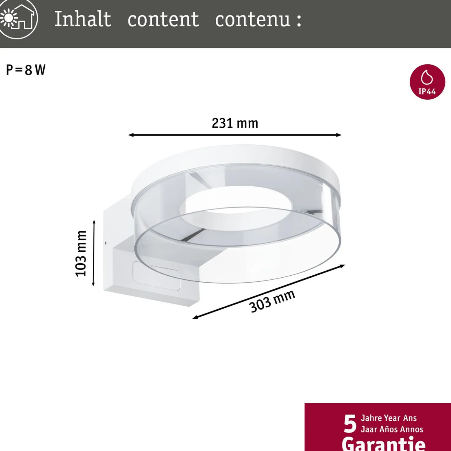 Paulmann LED-anturi ulkoseinävalaisin Capera valkoinen metalli IP44