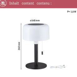 Paulmann LED-aurinkopöytälamppu Bartja, musta, IP44 himmennettävä