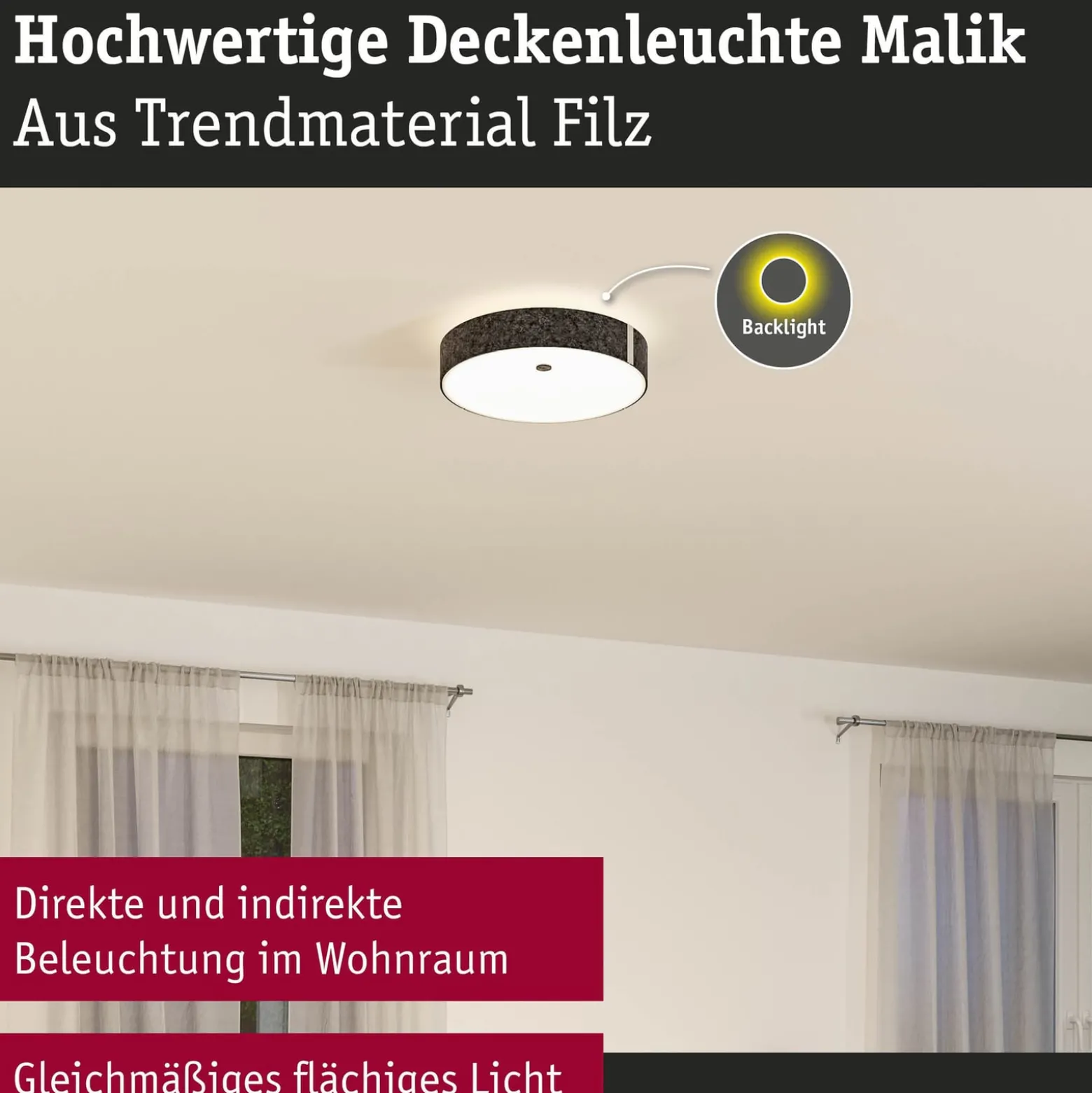 Paulmann LED-kattovalaisin Malika, antrasiitti, huopa, 3-portainen