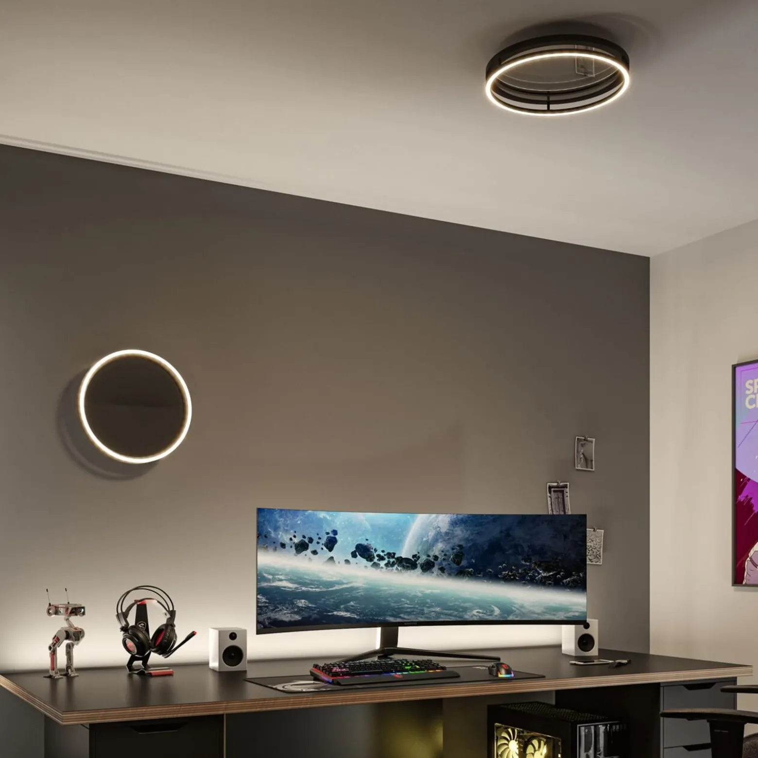 Paulmann LED-kattovalaisin Spaceglow One, musta, Ø39 cm, RGBW