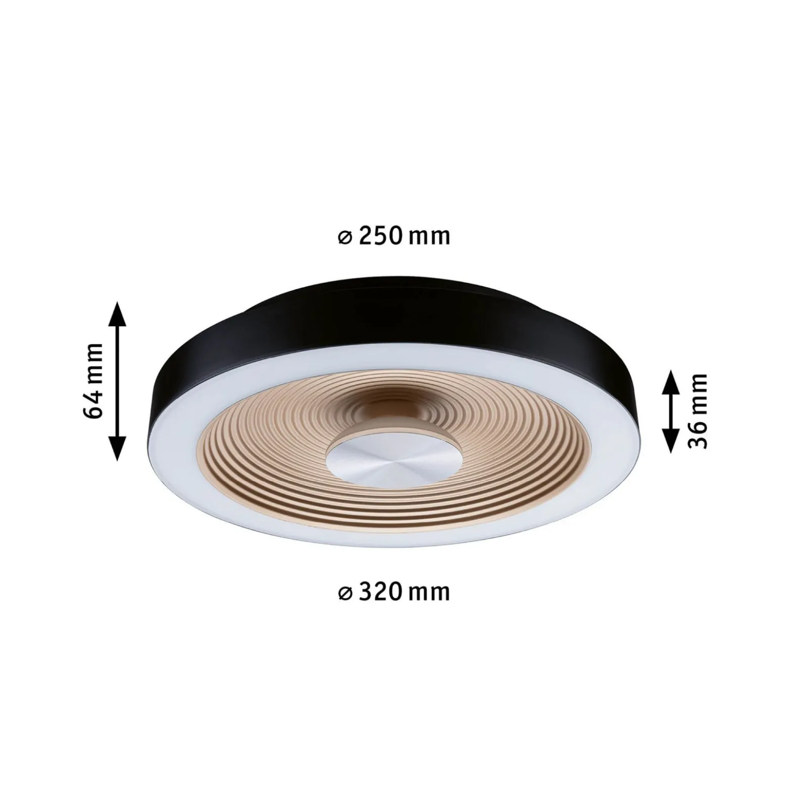 Paulmann LED-kattovalaisin Volea musta/kulta Ø 32 cm IP44 himmennettävä