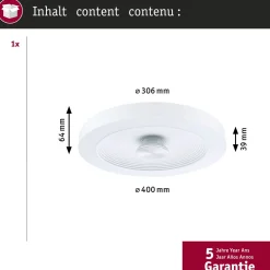 Paulmann LED-kattovalaisin Volea, valkoinen/hopea Ø 40 cm IP44 himmennettävä