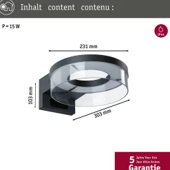 Paulmann LED-seinävalaisin Capera, antrasiitti, CCT, IP44