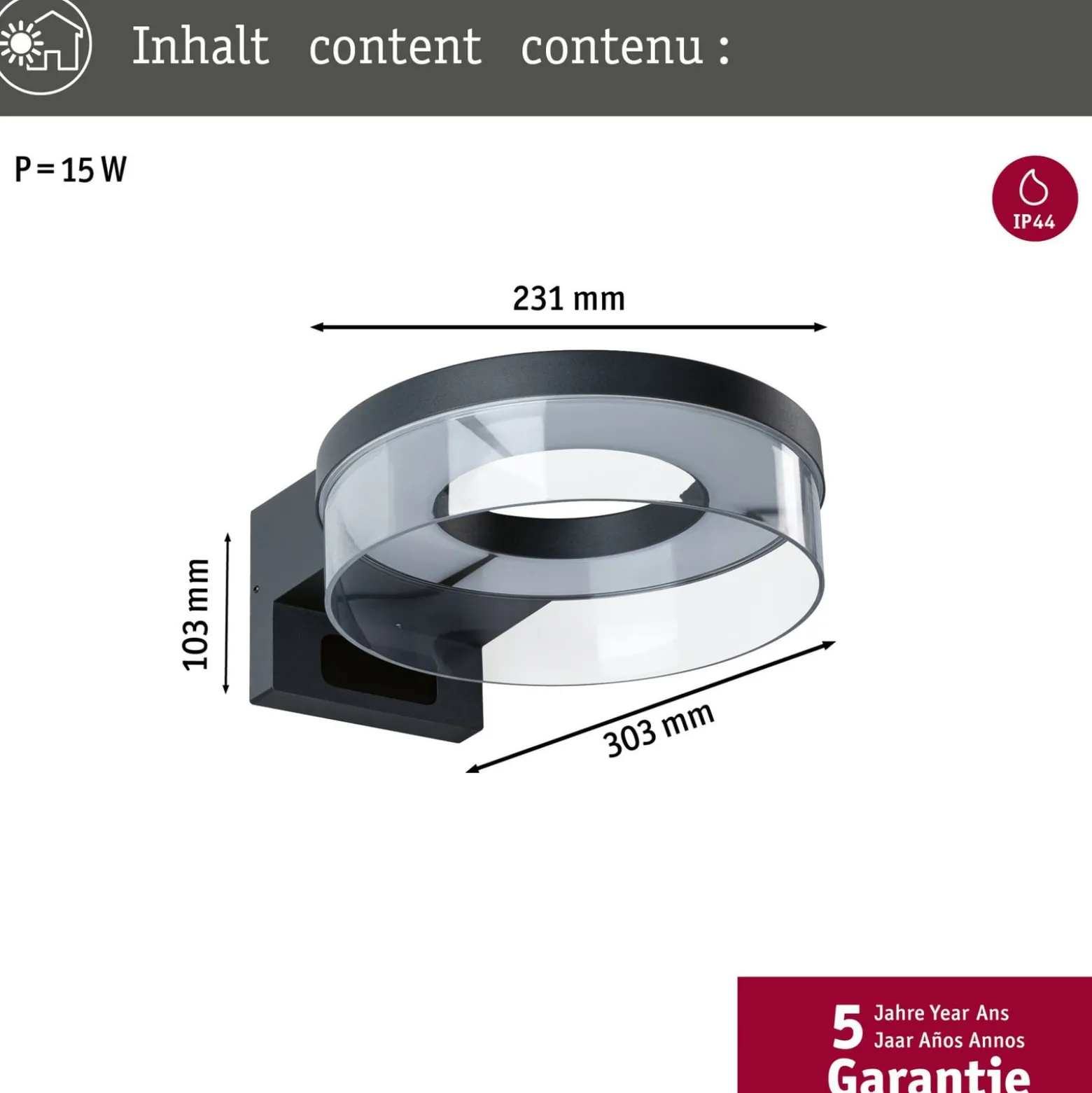 Paulmann LED-seinävalaisin Capera, antrasiitti, CCT, IP44