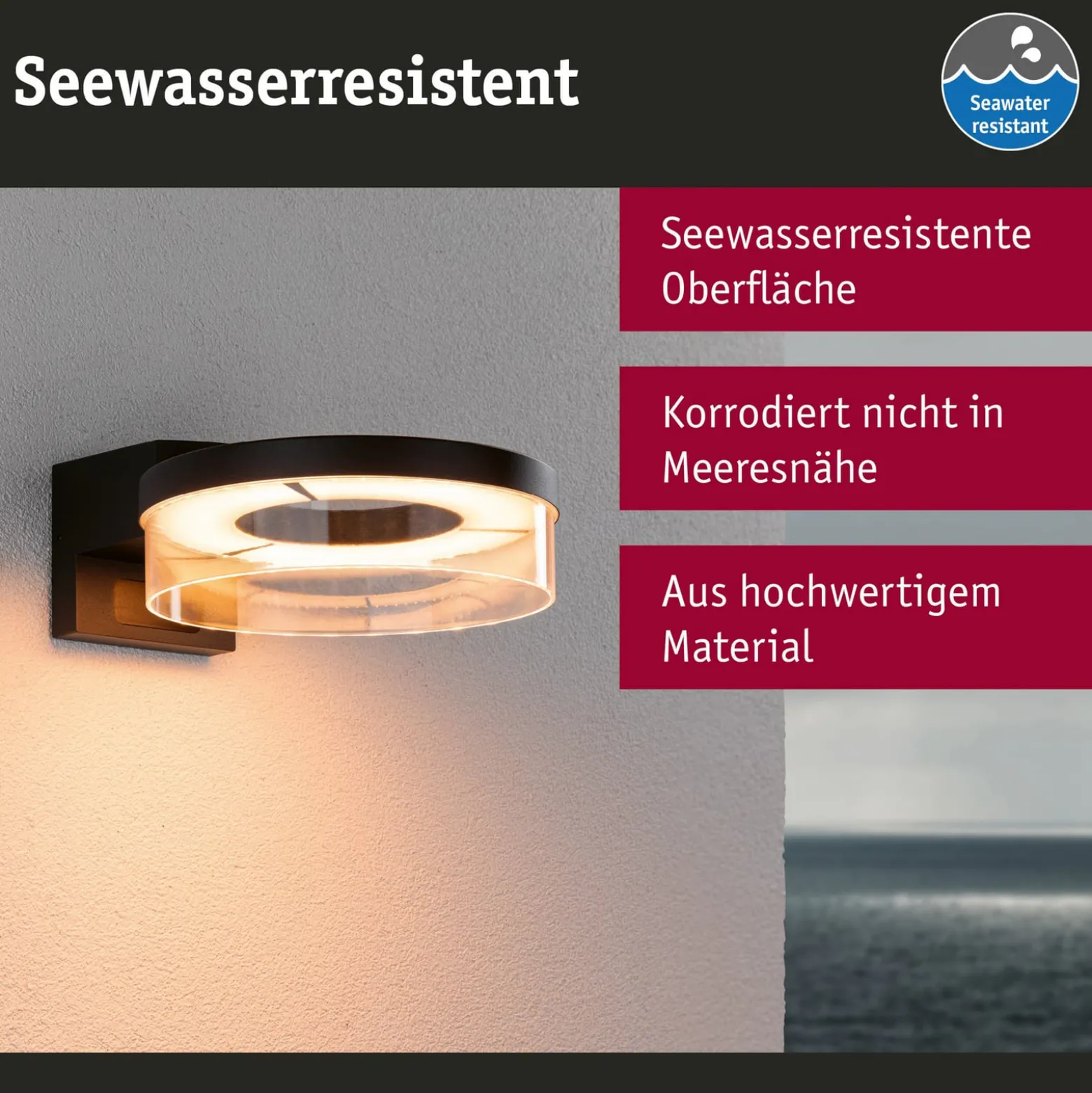 Paulmann LED-seinävalaisin Capera, antrasiitti, CCT, IP44