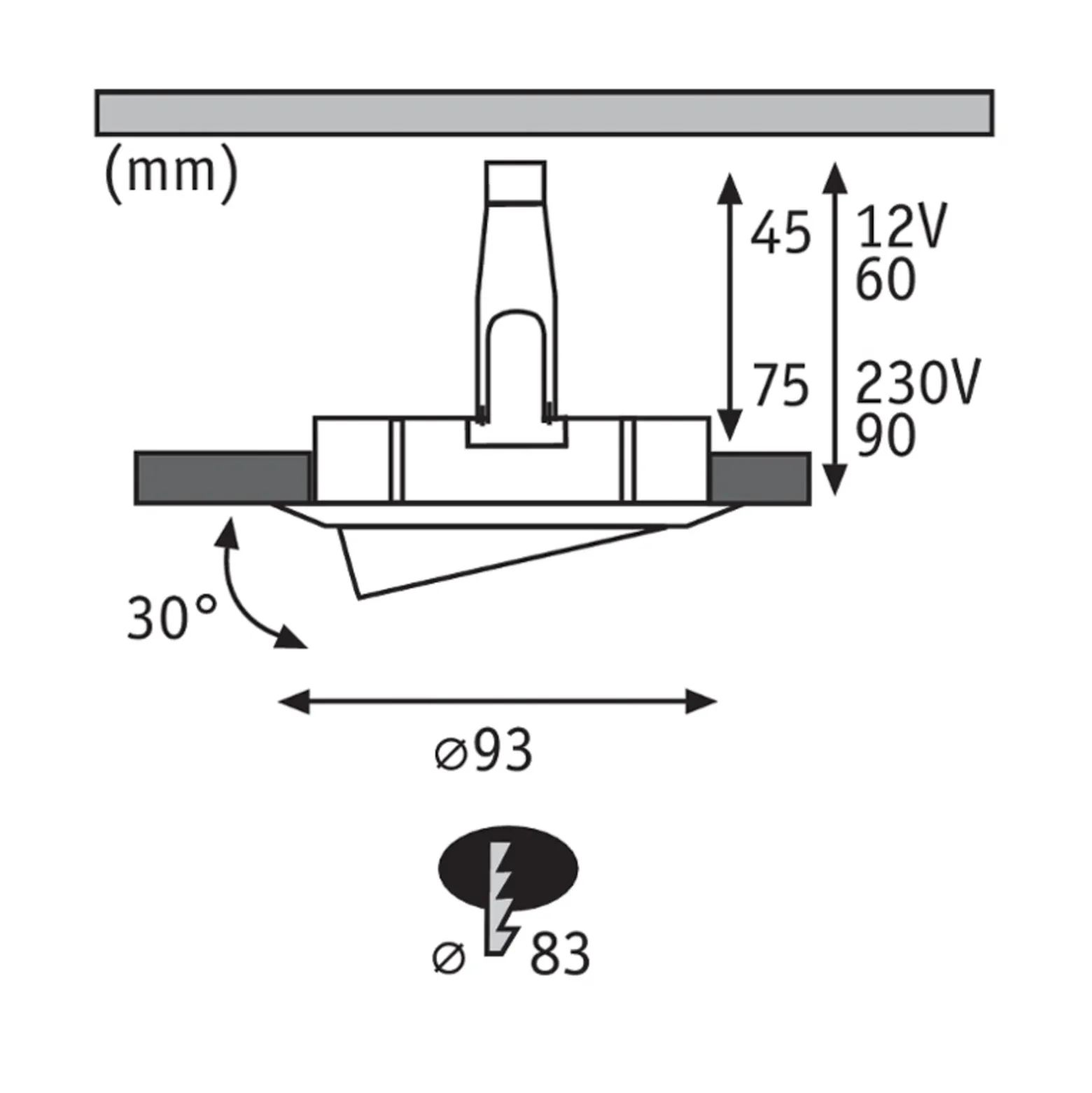 Paulmann Nova Plus -uppovalaisin, rauta, halkaisija 9 cm, GU5.3/GU10, IP65
