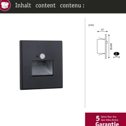 Paulmann upotettava LED-seinävalaisin Edge Quadro musta 8 cm