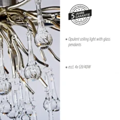 Paul Neuhaus kattovalaisin Icicle, lasinen riippuvalaisin, 4-valo, hopea