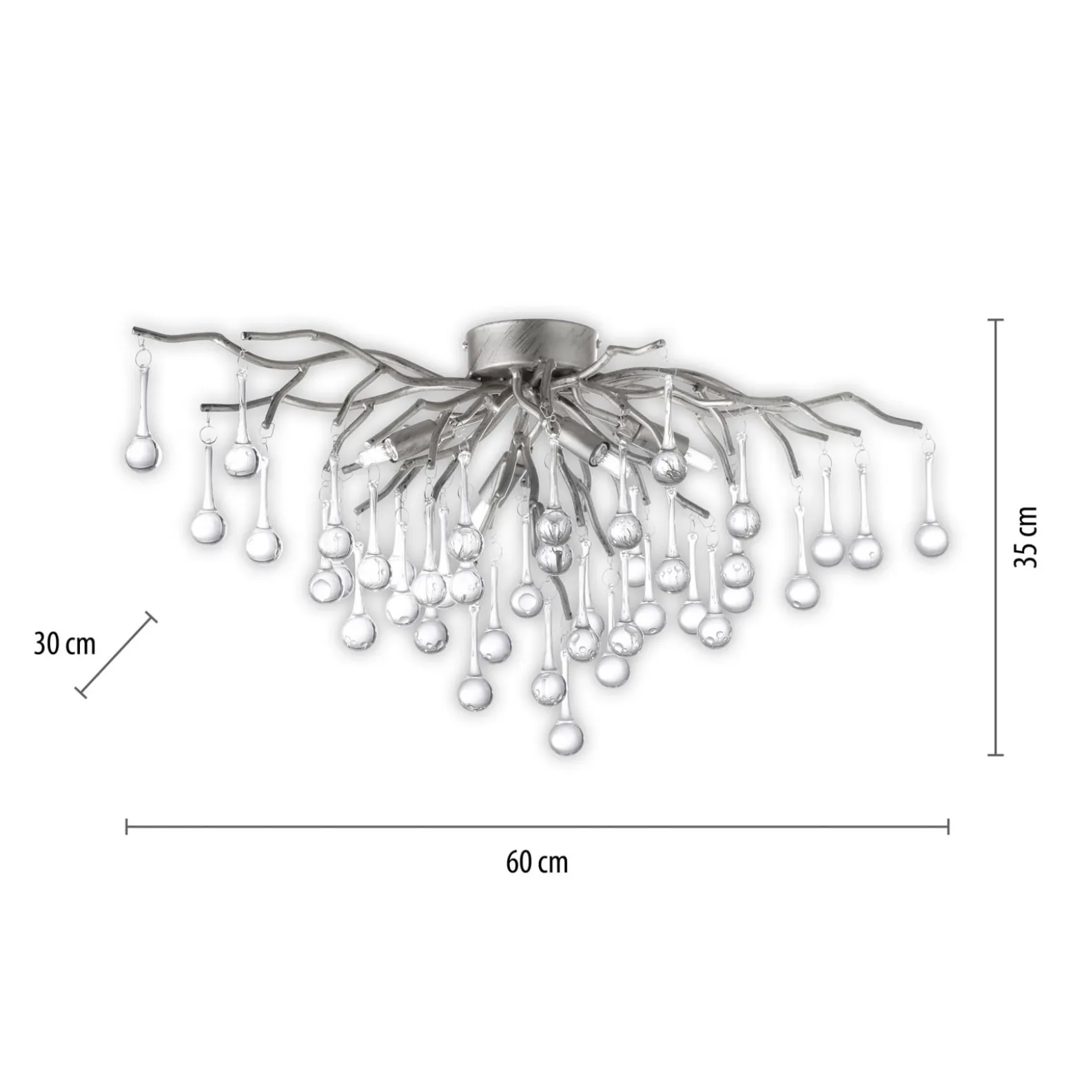 Paul Neuhaus kattovalaisin Icicle, lasinen riippuvalaisin, 4-valo, hopea