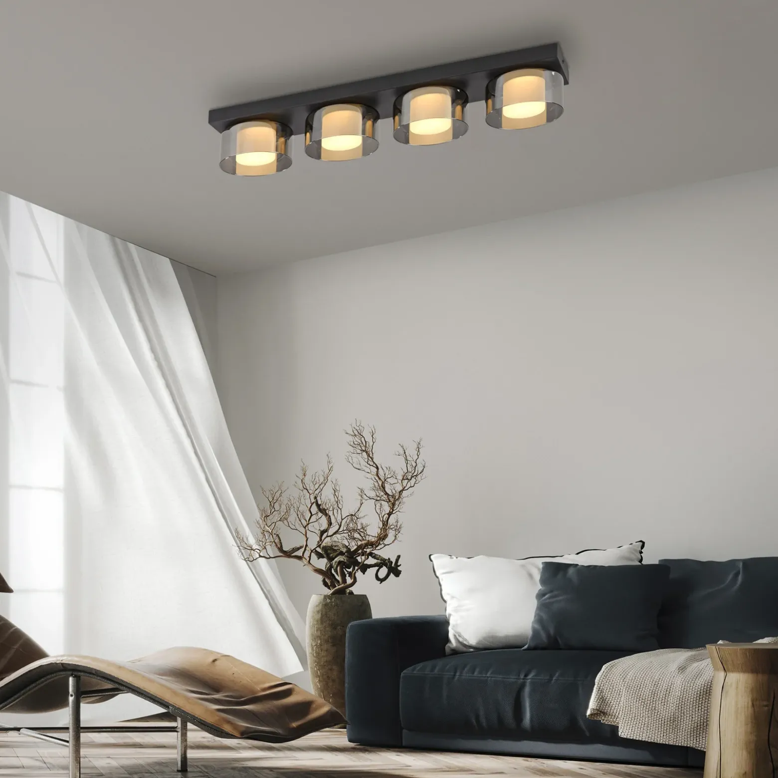 Paul Neuhaus LED-kattovalaisin Rika, 70 cm, lasi, himmennettävä