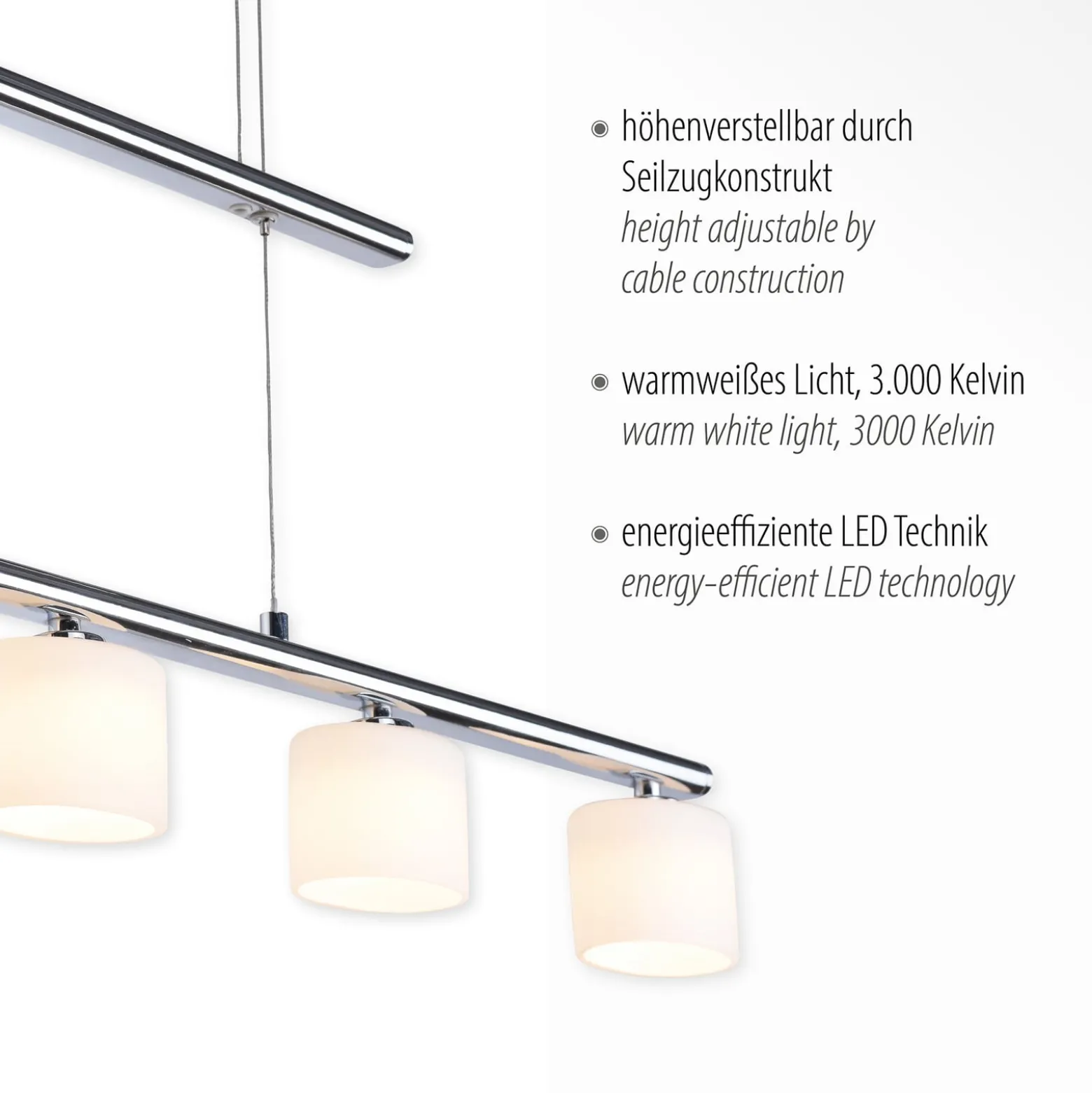 Paul Neuhaus LED-riippuvalaisin Hydra, teräksenvärinen, lasi, 80cm