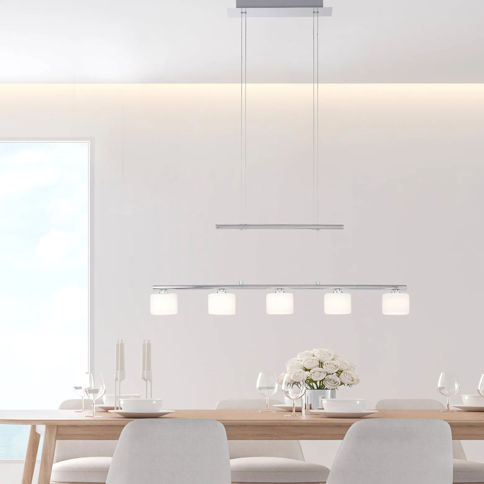 Paul Neuhaus LED-riippuvalaisin Hydra, teräksenvärinen, lasi, 80cm