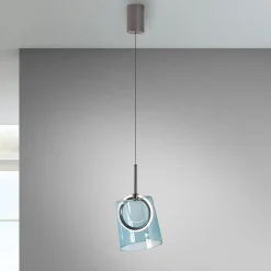 Paul Neuhaus LED-riippuvalaisin Zula, sininen, Ø 15 cm, lasi
