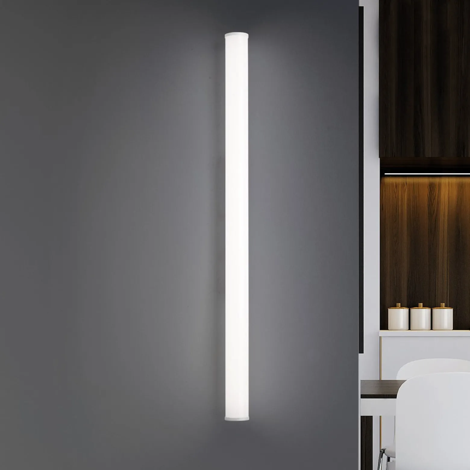 Pirgos LED-seinävalaisin, 100 cm leveä, valkoinen, muovia