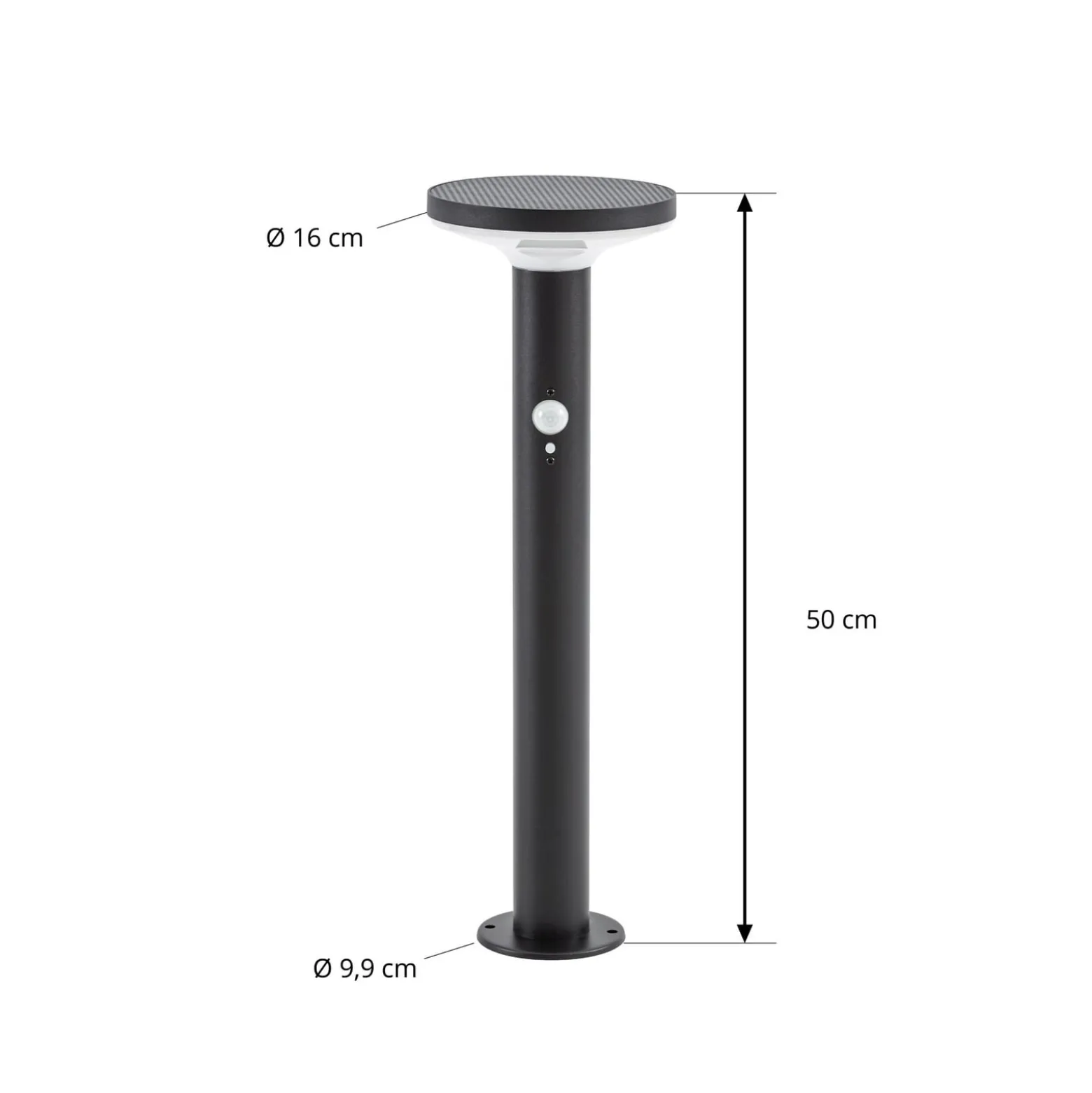 PRIOS LED-aurinkokäyttöinen jalkavalaisin Kalen, musta, 50 cm, liiketunnistin