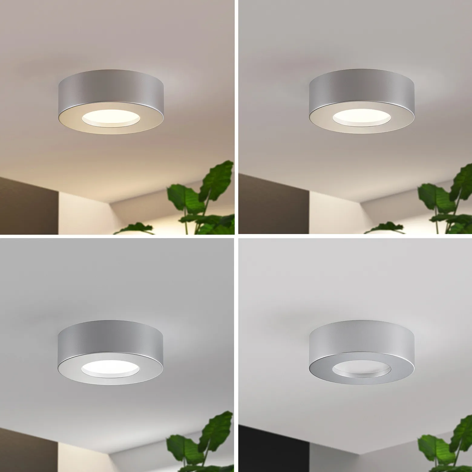 Prios LED-kattovalaisin Edwina, hopea, 12 cm, CCT, IP44
