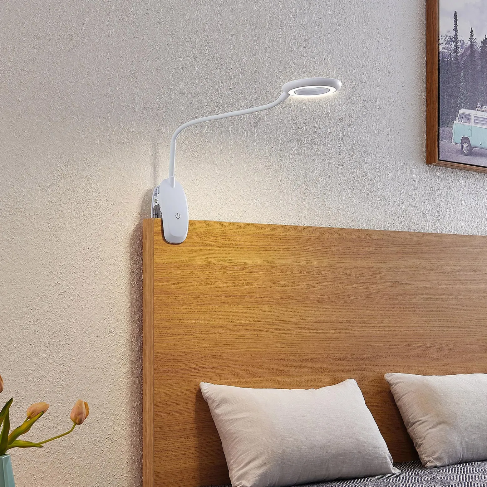 Prios LED-puristinvalaisin Harumi, valkoinen, ladattava akku, USB, 51 cm korkea