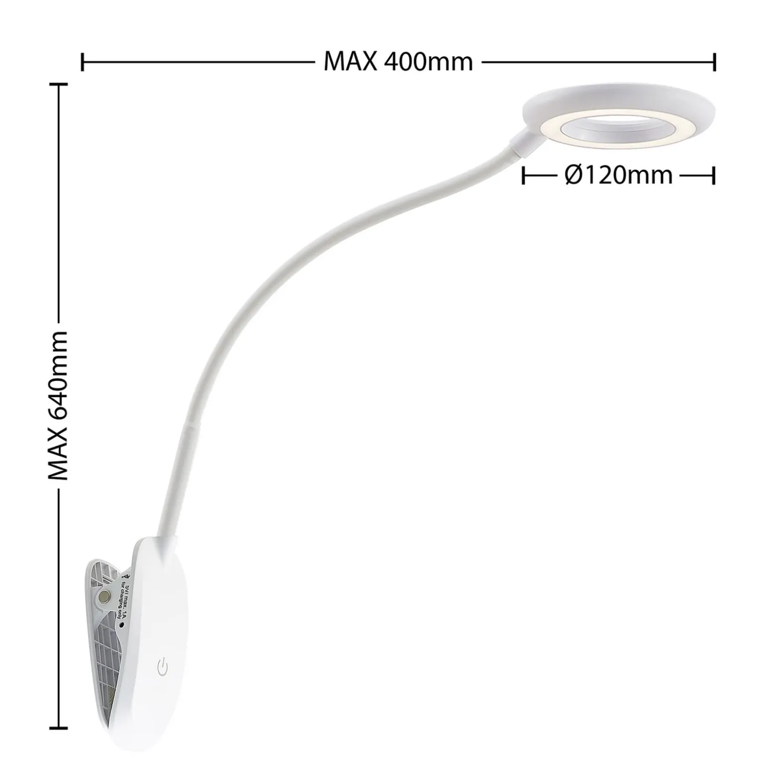 Prios LED-puristinvalaisin Harumi, valkoinen, ladattava akku, USB, 51 cm korkea