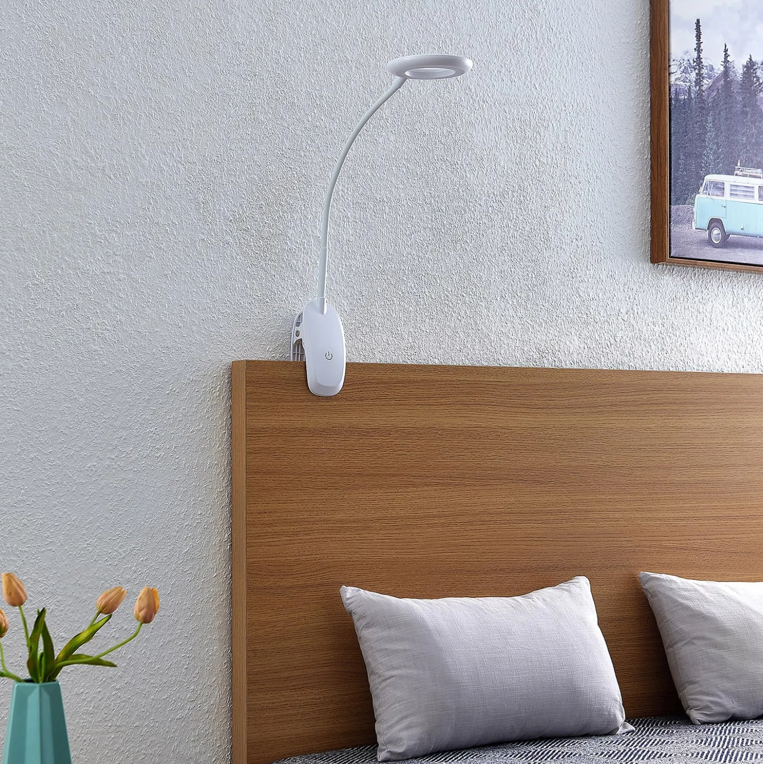 Prios LED-puristinvalaisin Harumi, valkoinen, ladattava akku, USB, 51 cm korkea