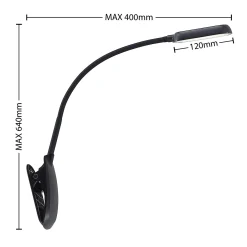 Prios LED-puristinvalo Najari, musta, ladattava akku, USB, 51 cm