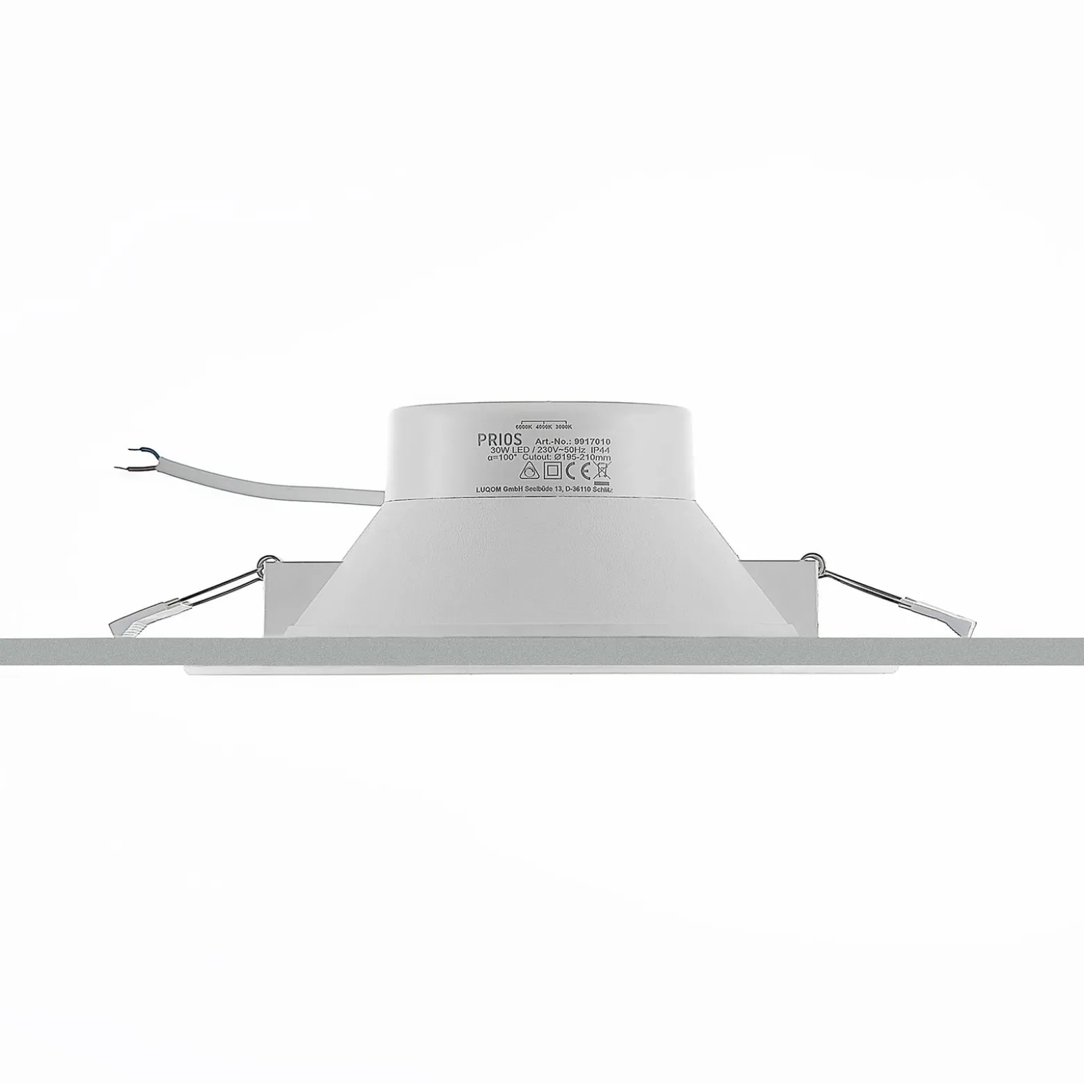 Prios LED upotettava valaisin Rida, valkoinen. Ø 23 cm, 30W, CCT, IP44