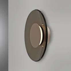 PURE LED-seinävalaisin Moon, pronssi, Ø 32 cm, lasi/alumiini