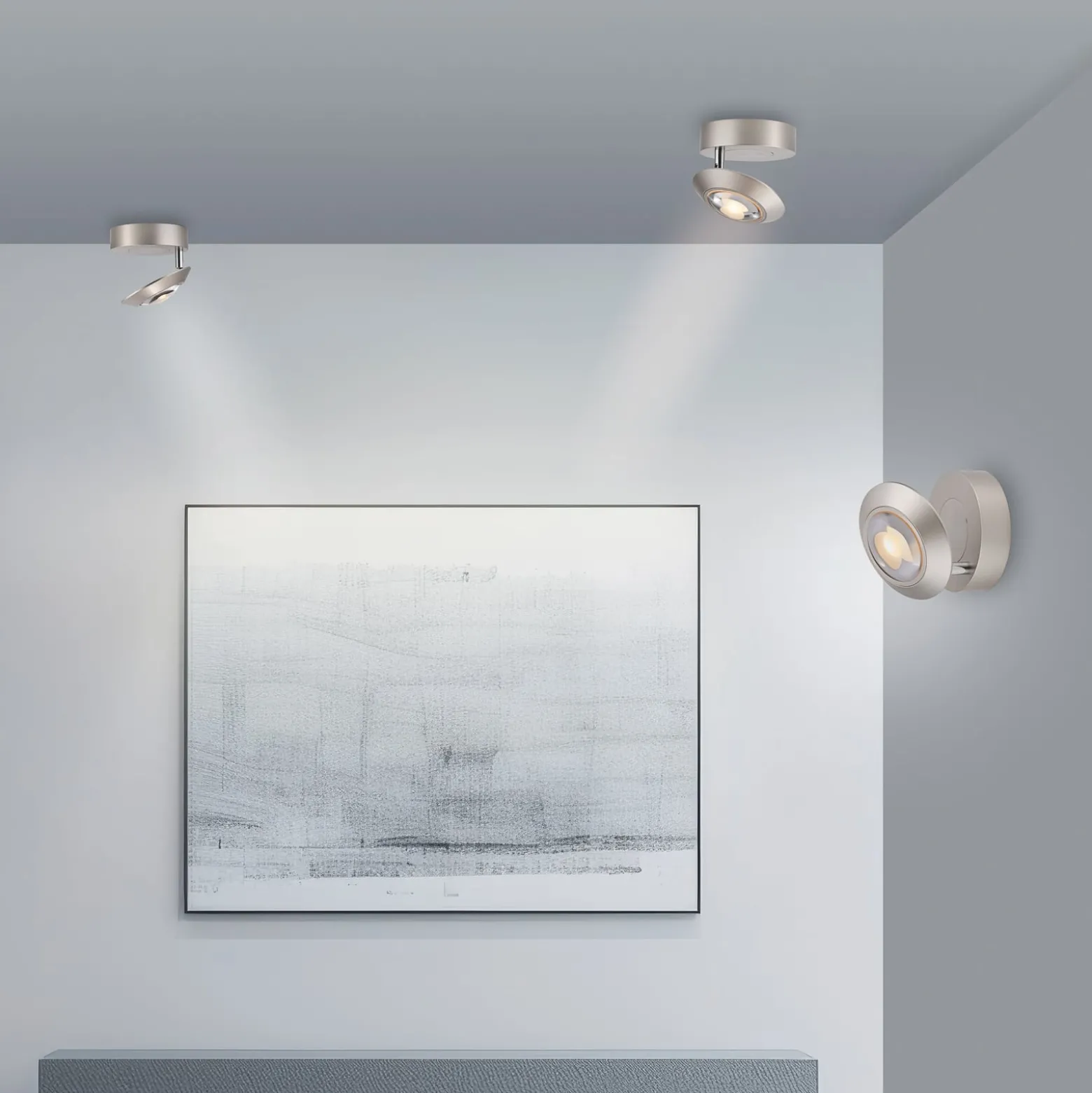 PURE Oculis -LED-kattovalaisin, hopeanvärinen, halkaisija 15 cm, rauta/lasi