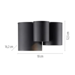 PURE Point -kylpyhuoneen LED-kattovalaisin, musta, 18 cm, 3-lamppuinen, IP44