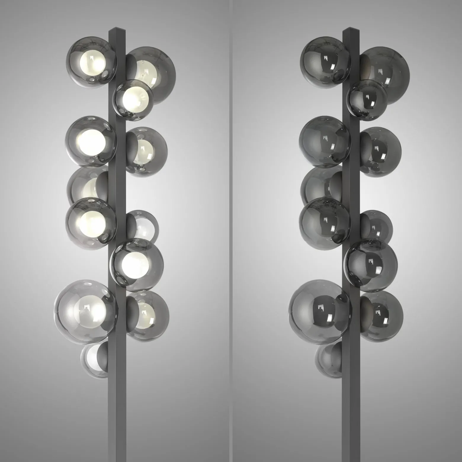 PURE Popup -LED-lattiavalo, harmaa alumiini/lasi, himmennin, 12-lamppuinen