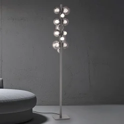 PURE Popup -LED-lattiavalo, harmaa alumiini/lasi, himmennin, 12-lamppuinen