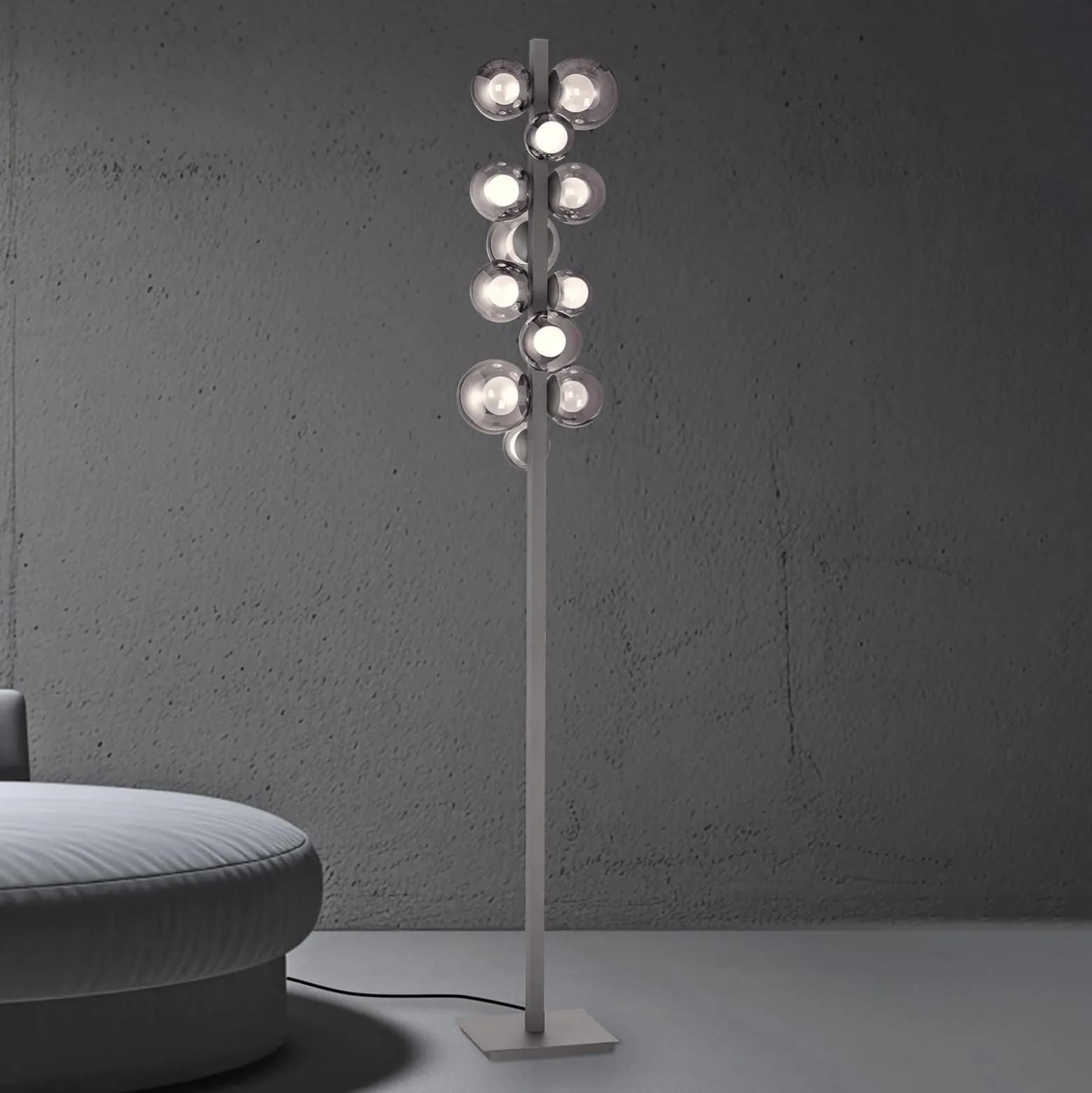 PURE Popup -LED-lattiavalo, harmaa alumiini/lasi, himmennin, 12-lamppuinen