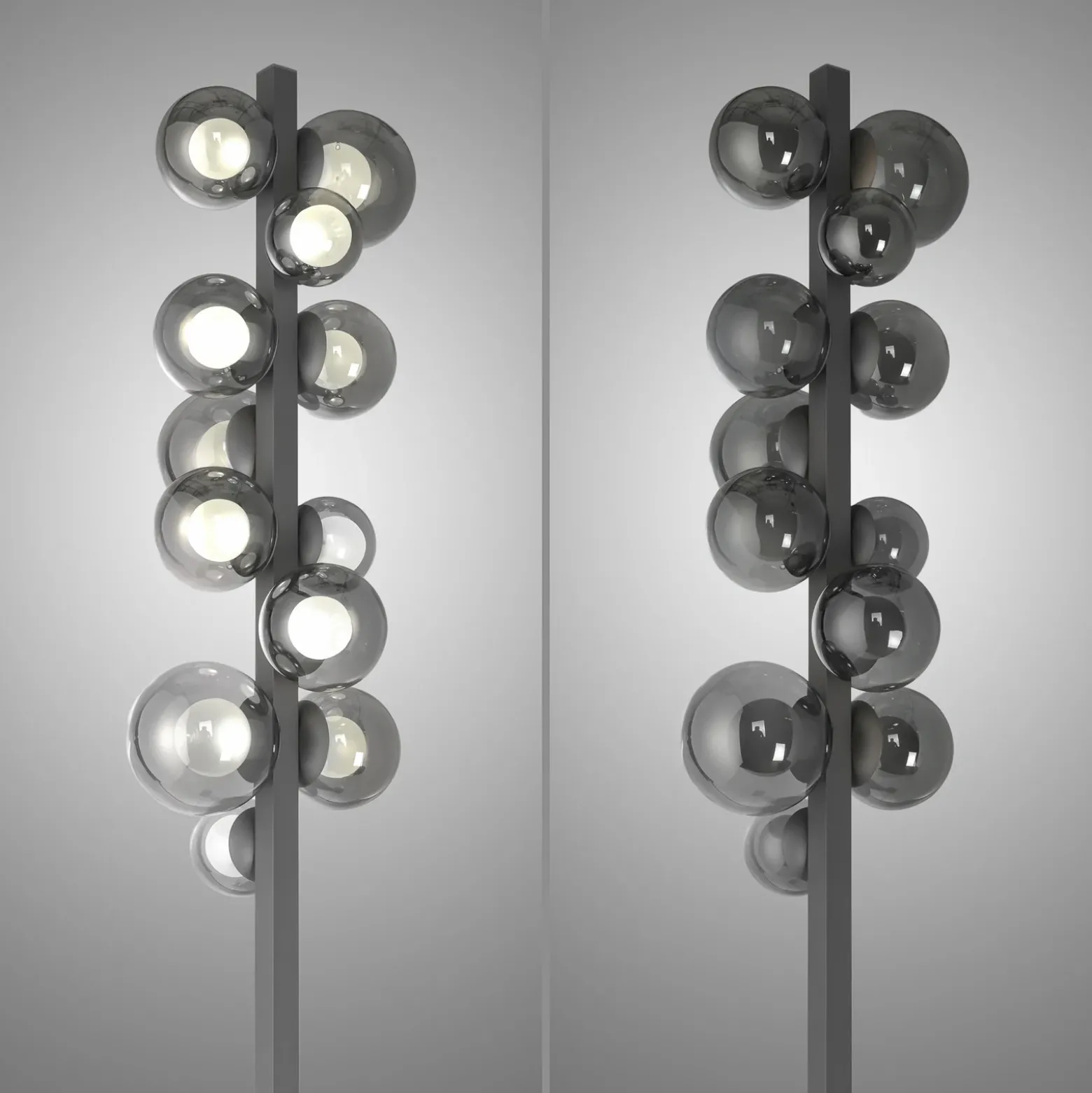 PURE Popup -LED-lattiavalo, harmaa alumiini/lasi, himmennin, 12-lamppuinen