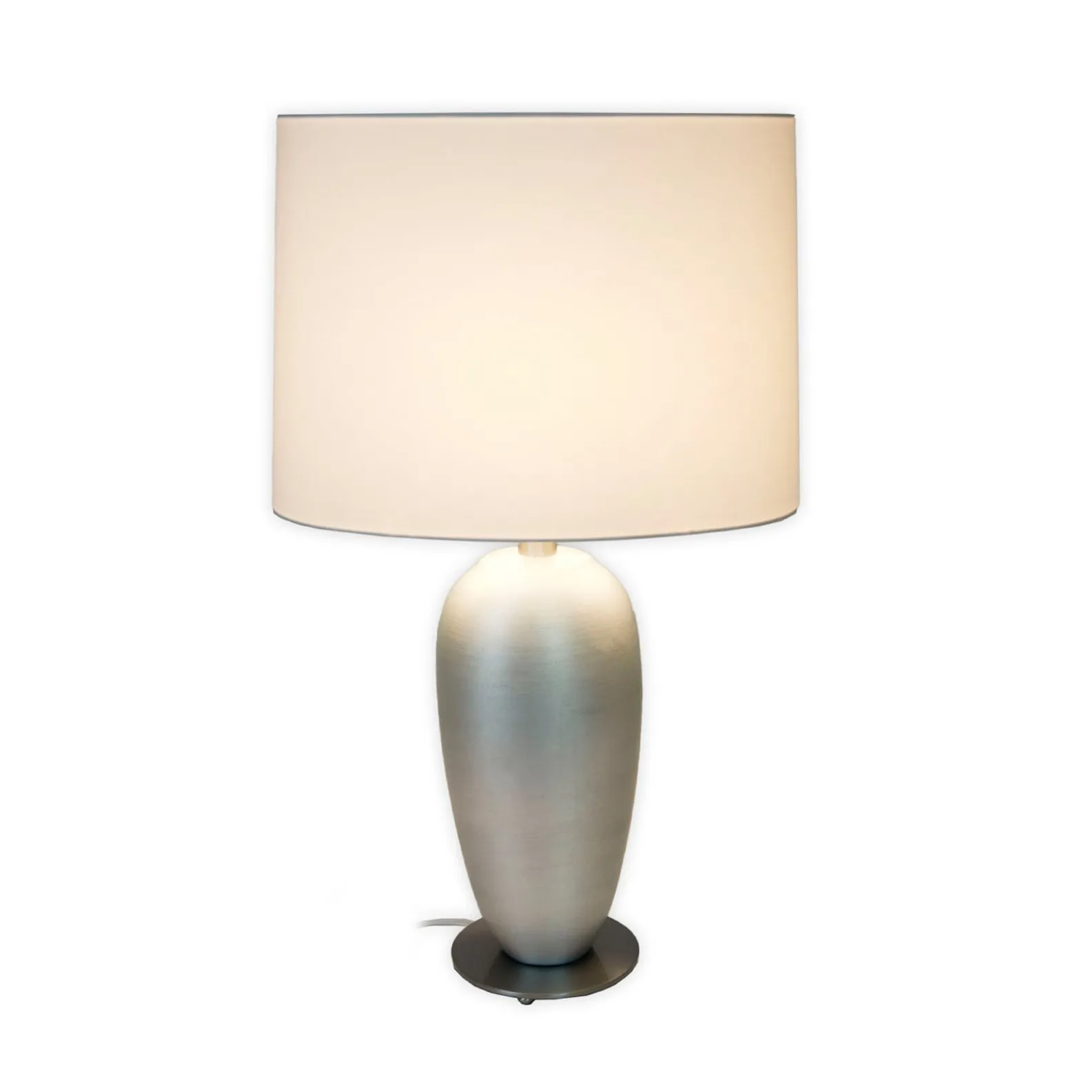 Pöytälamppu OMEGA OVAL, hopea/valkoinen, korkeus 65 cm, keraaminen, E27